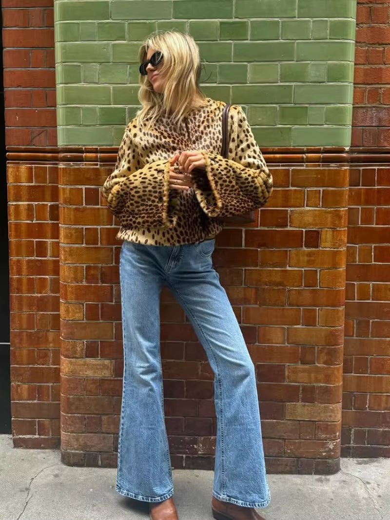Rebecca chaqueta de pelo sintético con estampado de leopardo