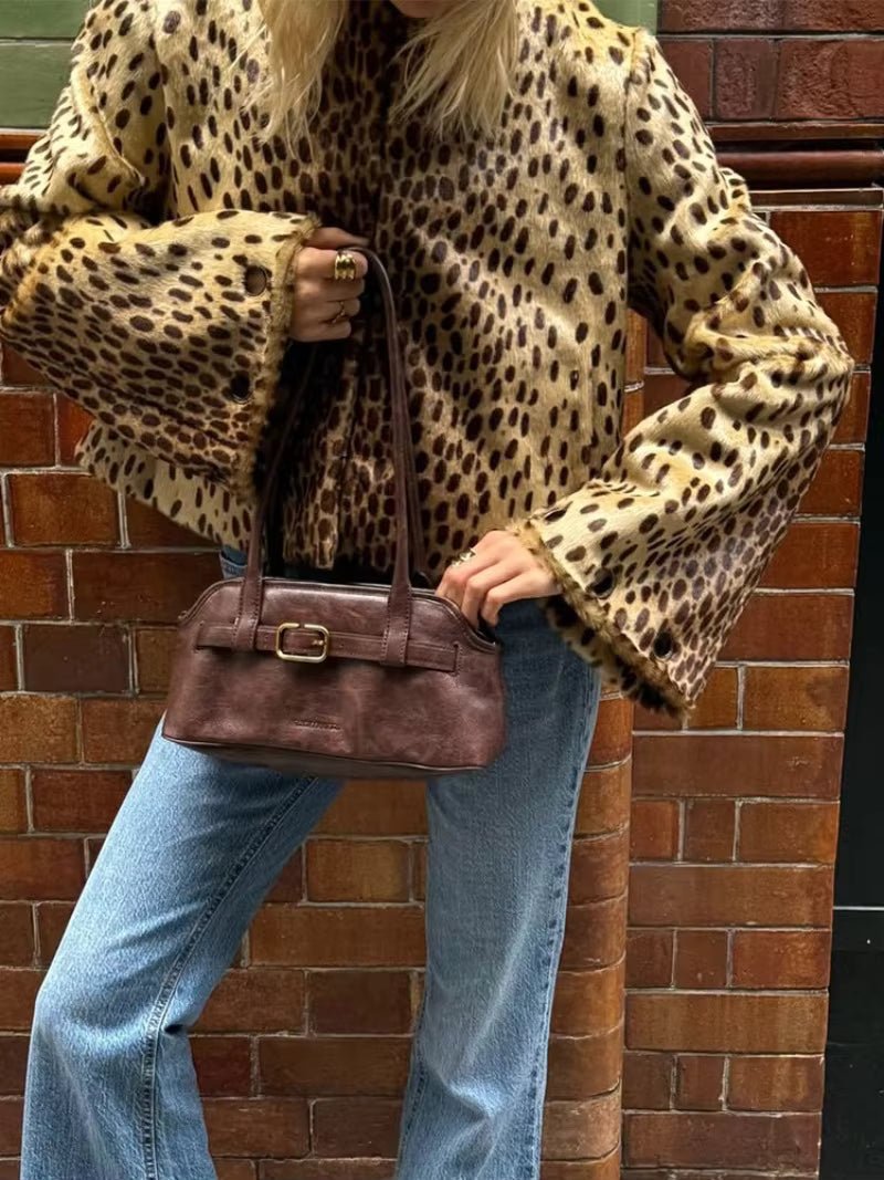 Rebecca chaqueta de pelo sintético con estampado de leopardo