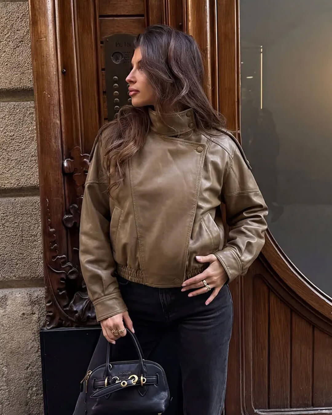 Chaqueta Brienne de polipiel con cuello alto