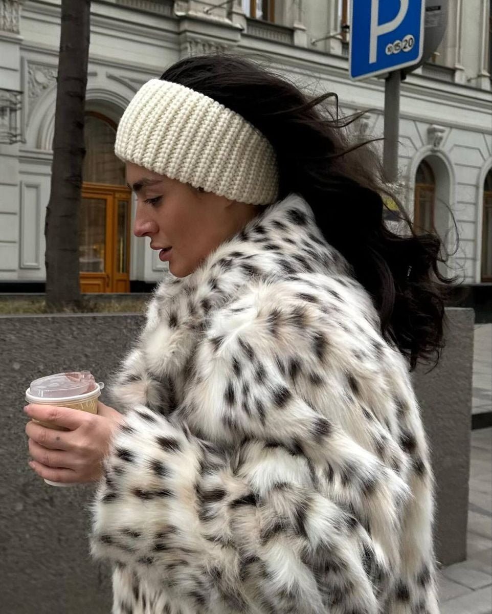 Celeste Abrigo de Piel Sintética Leopardo