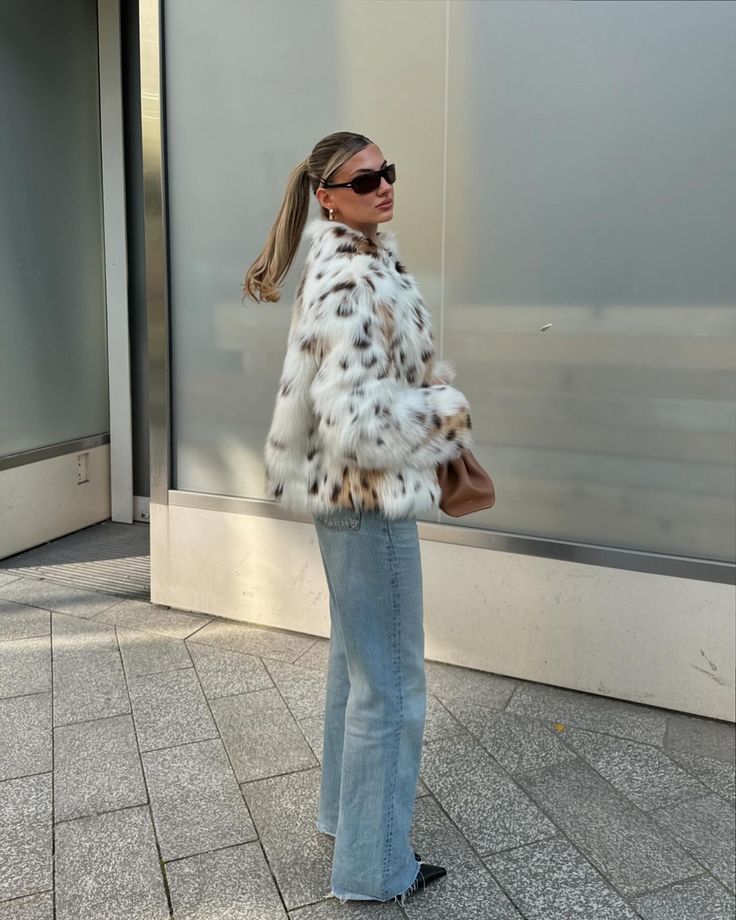 Celeste Abrigo de Piel Sintética Leopardo