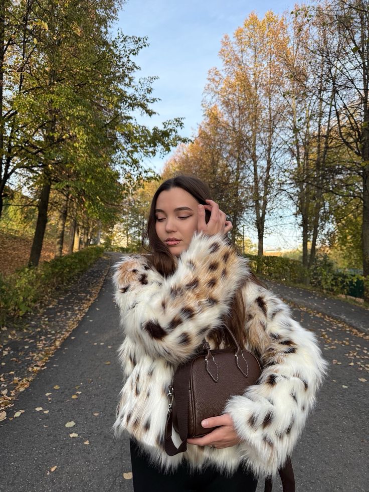 Celeste Abrigo de Piel Sintética Leopardo
