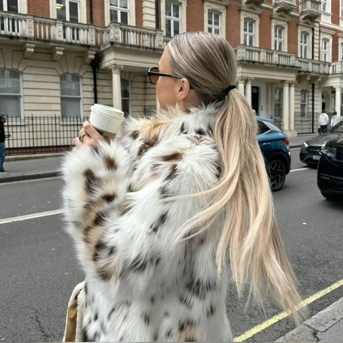 Celeste Abrigo de Piel Sintética Leopardo