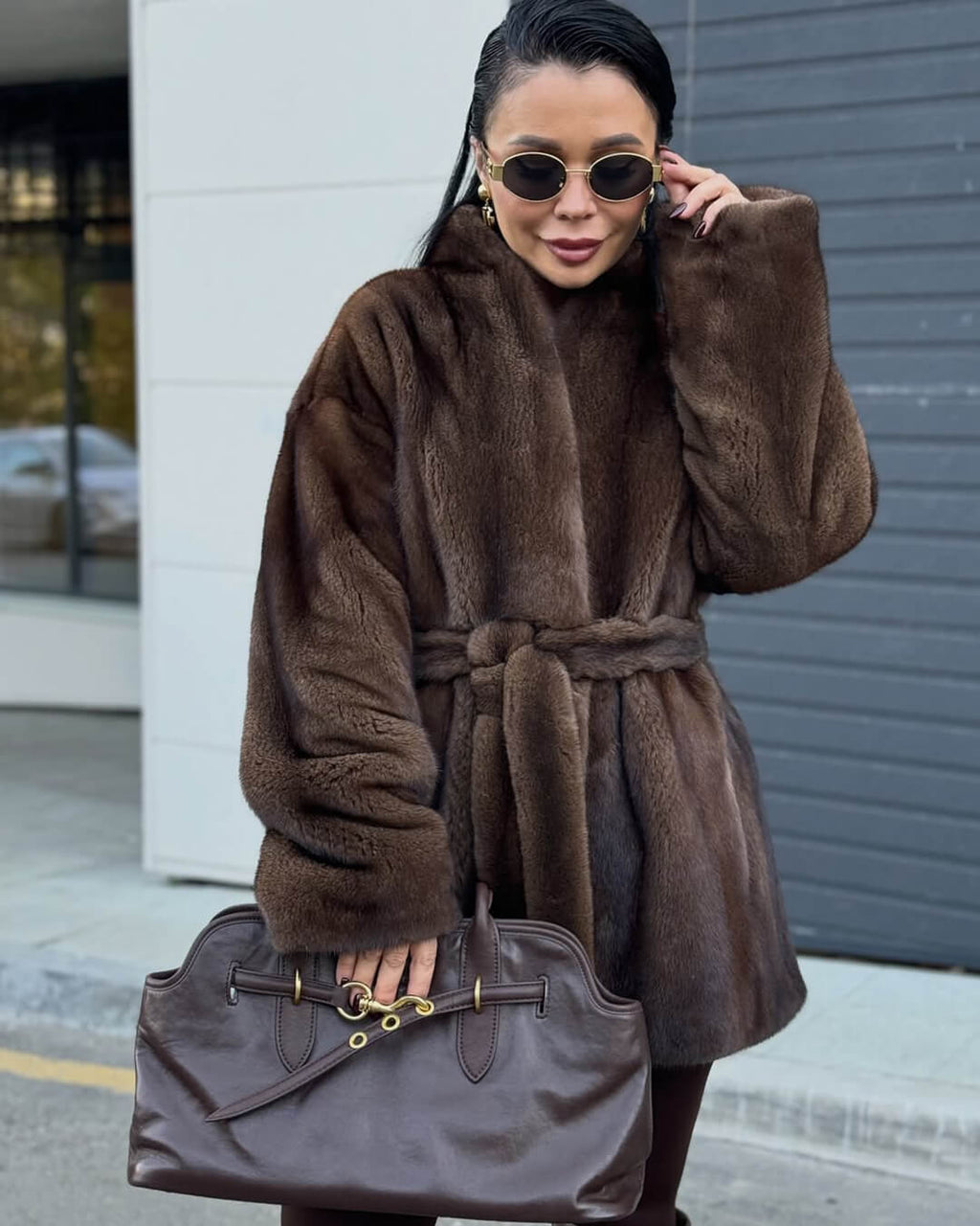 Chaqueta de piel sintética con cinturón Hazel