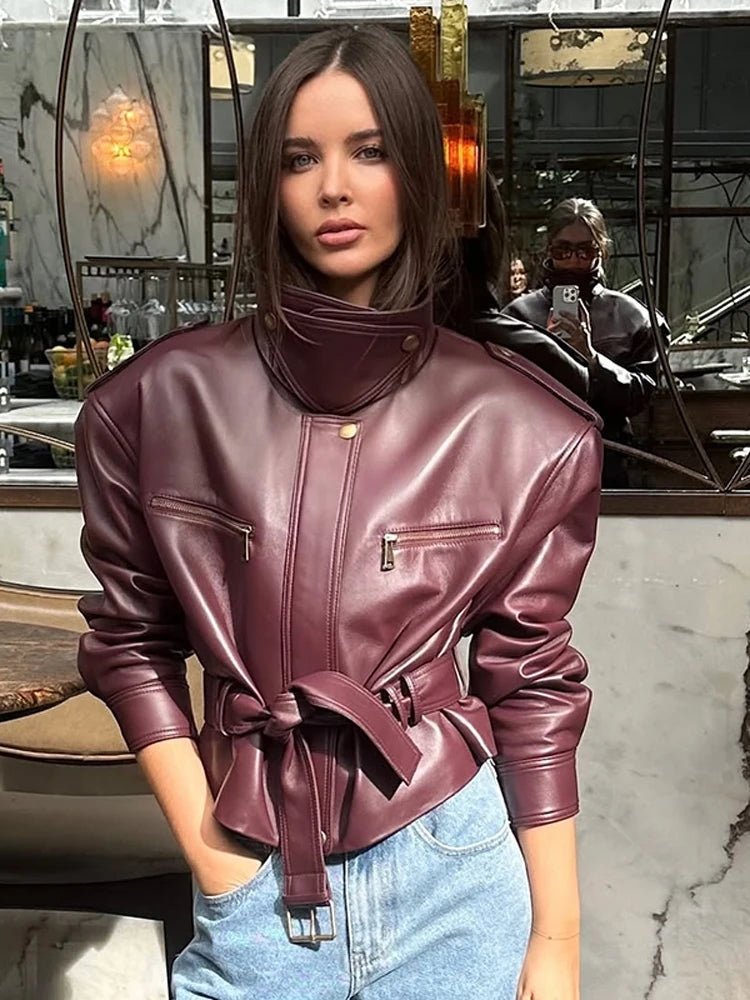 Chaqueta de polipiel con cinturón Jaqueline