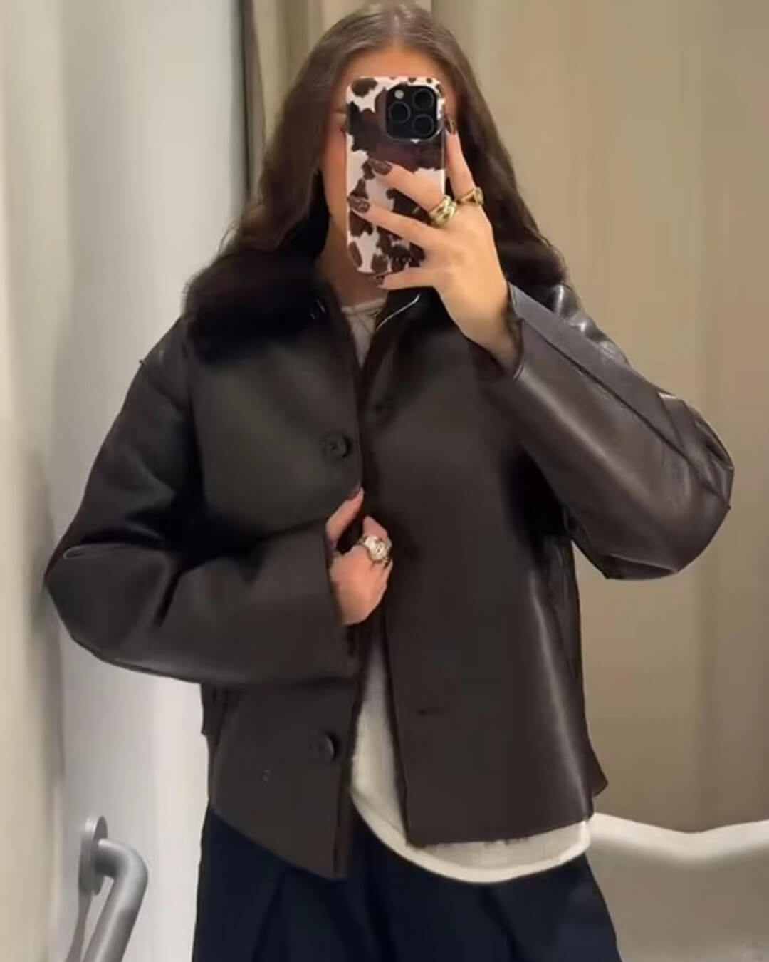 Chaqueta de cuero sintético reversible con piel sintética Joana