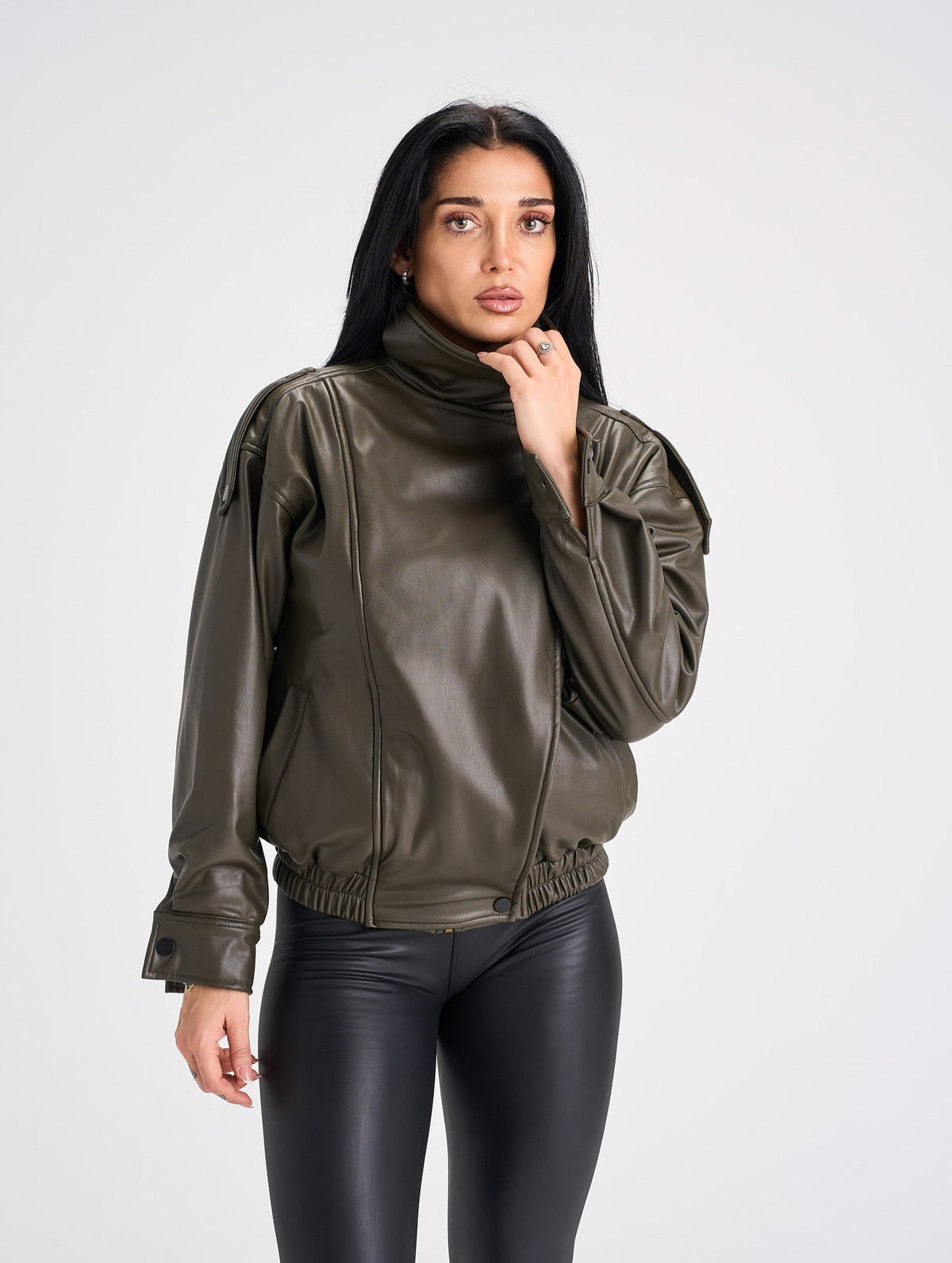 Chaqueta de Imitación Cuero con Cremallera Asimétrica Joyce