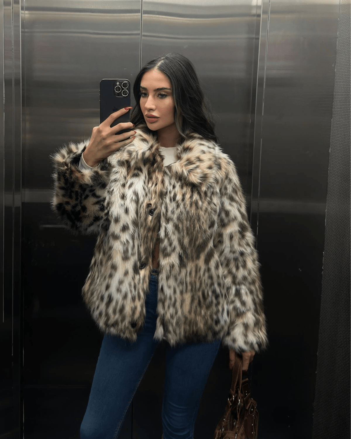 Abrigo de piel sintética de leopardo Nora