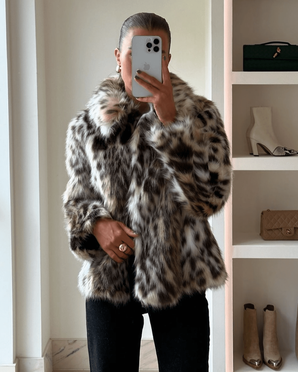 Abrigo de piel sintética de leopardo Nora