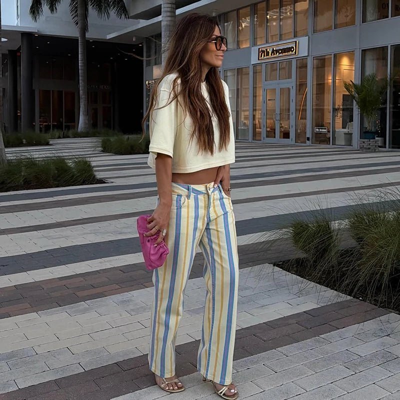 Valerie pantalones a rayas de talle bajo