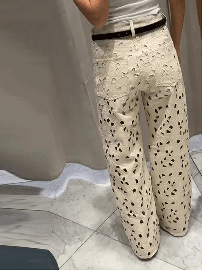 Rachel jeans de tiro alto con cortes, cintura alta, corte recto
