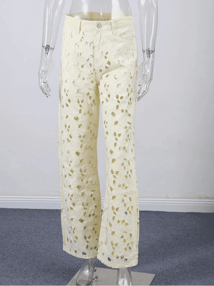 Rachel jeans de tiro alto con cortes, cintura alta, corte recto
