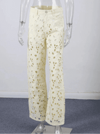 Rachel jeans de tiro alto con cortes, cintura alta, corte recto