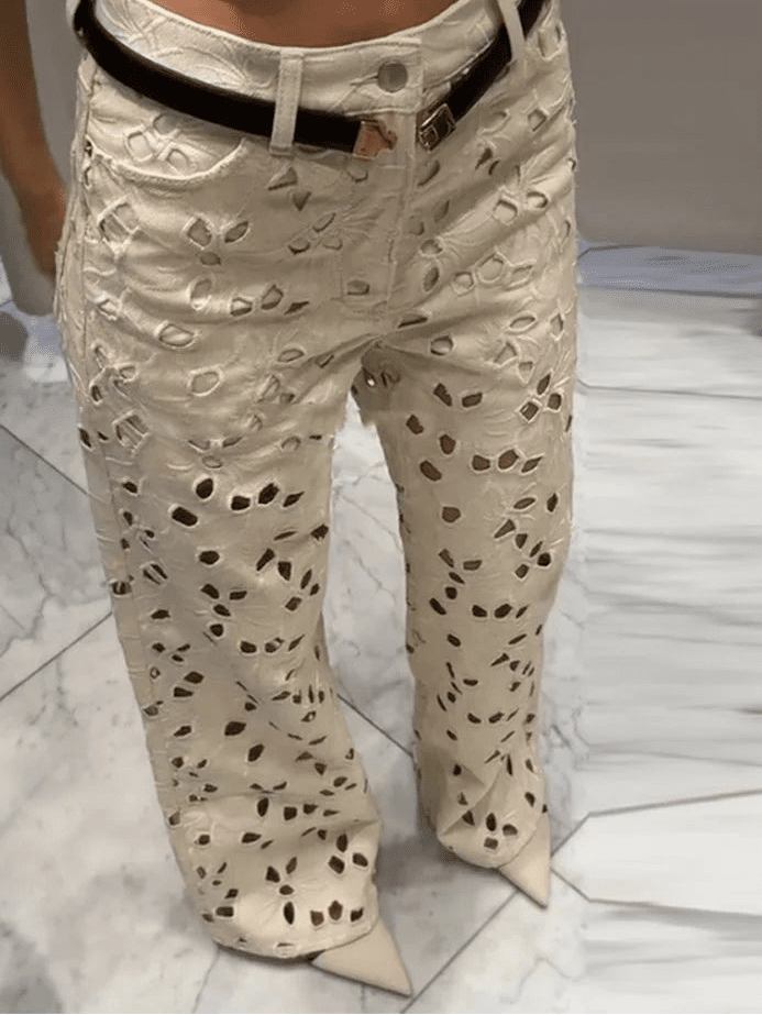 Rachel jeans de tiro alto con cortes, cintura alta, corte recto