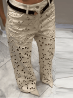 Rachel jeans de tiro alto con cortes, cintura alta, corte recto