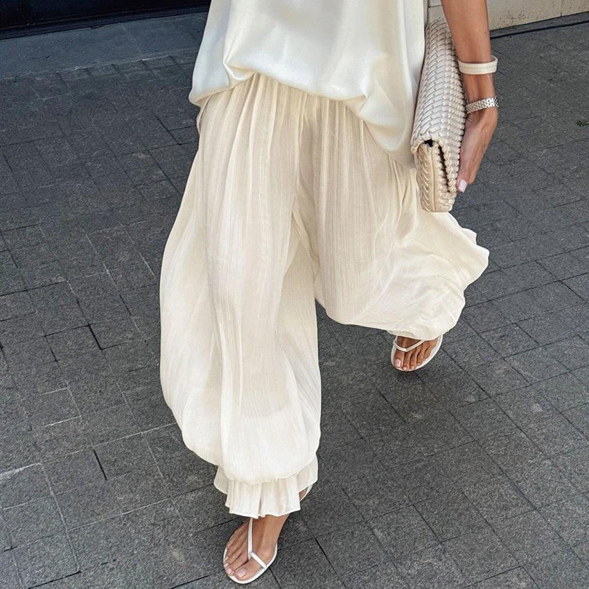 Pantalones acampanados Beatrice de gasa con cintura elástica