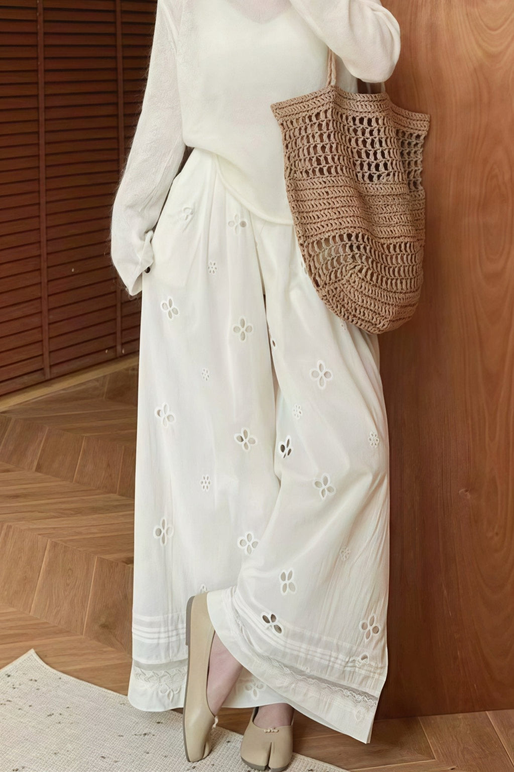 Ella Pantalones Anchos con Encaje Calado