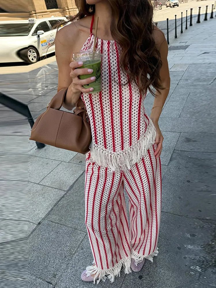 Conjunto Teresa de dos piezas a rayas con flecos