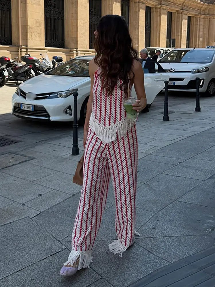 Conjunto Teresa de dos piezas a rayas con flecos