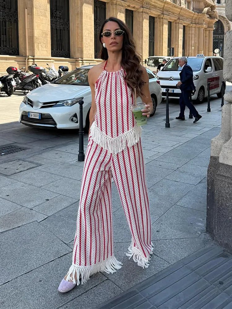 Conjunto Teresa de dos piezas a rayas con flecos