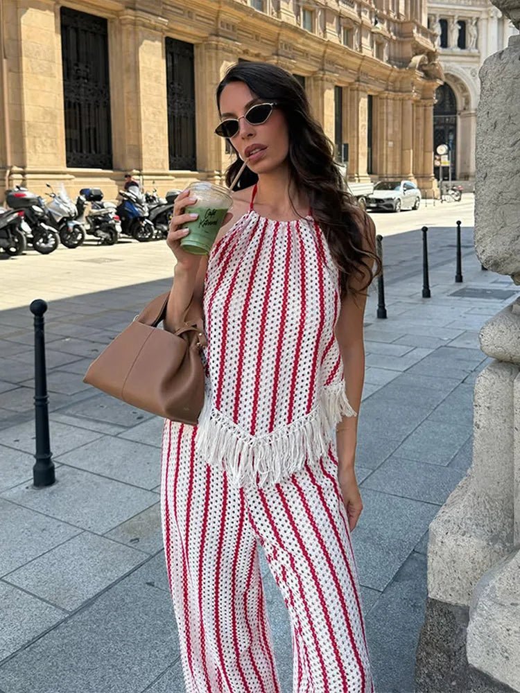 Conjunto Teresa de dos piezas a rayas con flecos