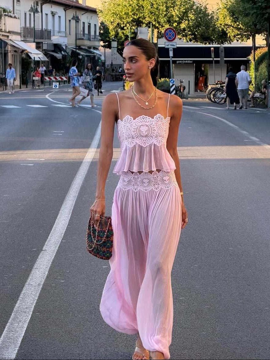 Aiselma Lace Chiffon Pant Set