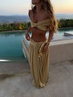 Greta conjunto falda maxi fruncida off-shoulder