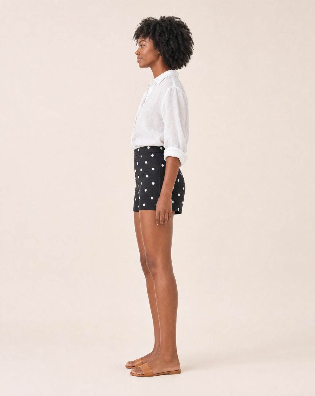 Shorts mini de lunares de talle alto Caroline