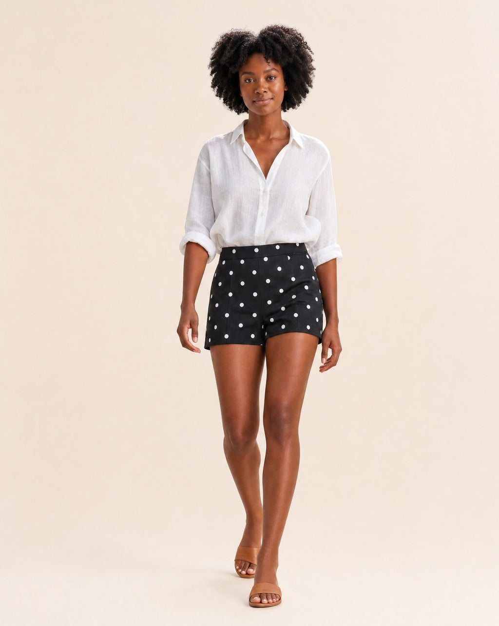 Shorts mini de lunares de talle alto Caroline