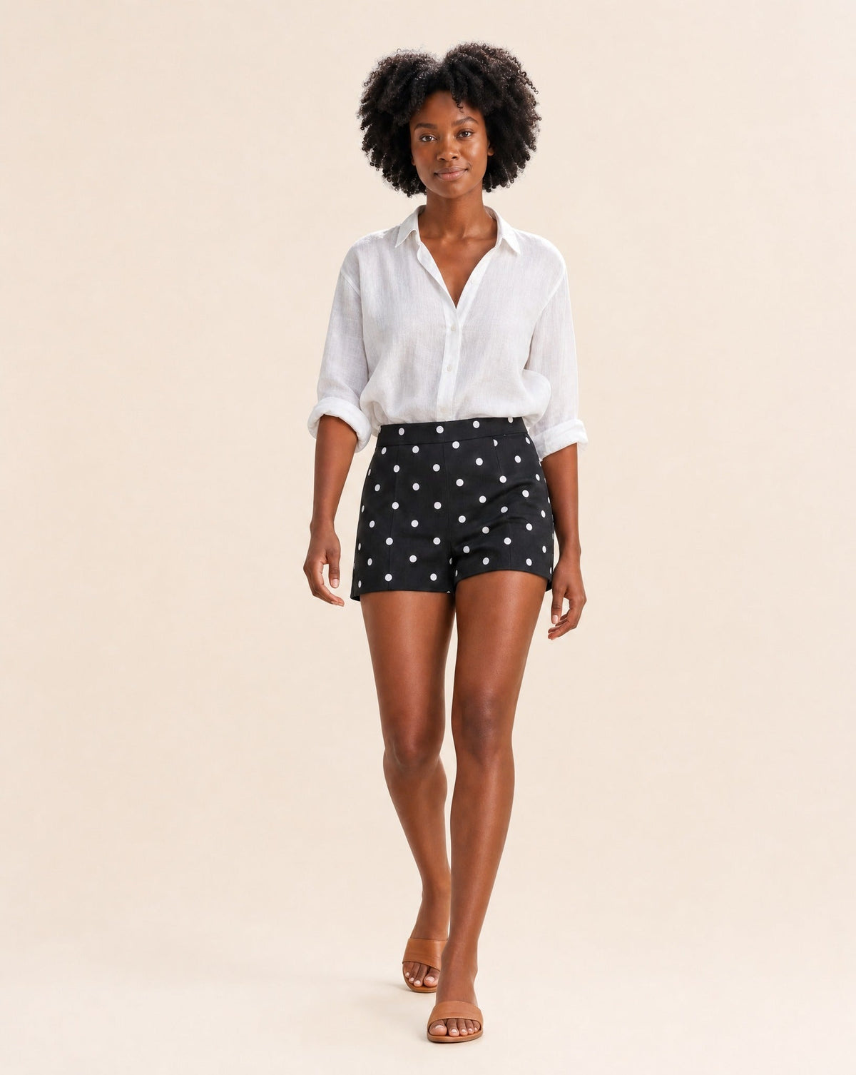 Shorts mini de lunares de talle alto Caroline