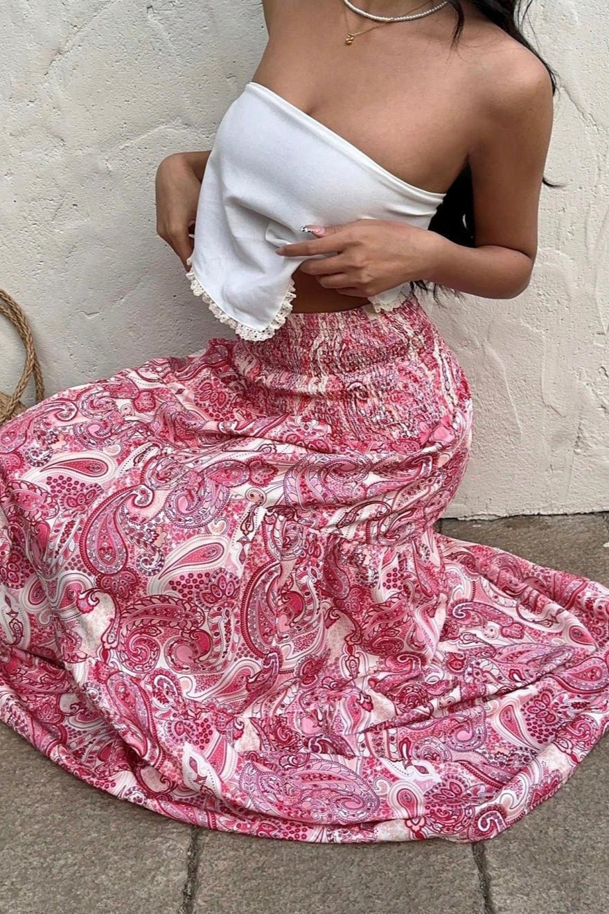 Falda larga Brynn con cintura elástica y estampado paisley