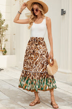 Falda maxi Valerie boho celeste con volantes y flores