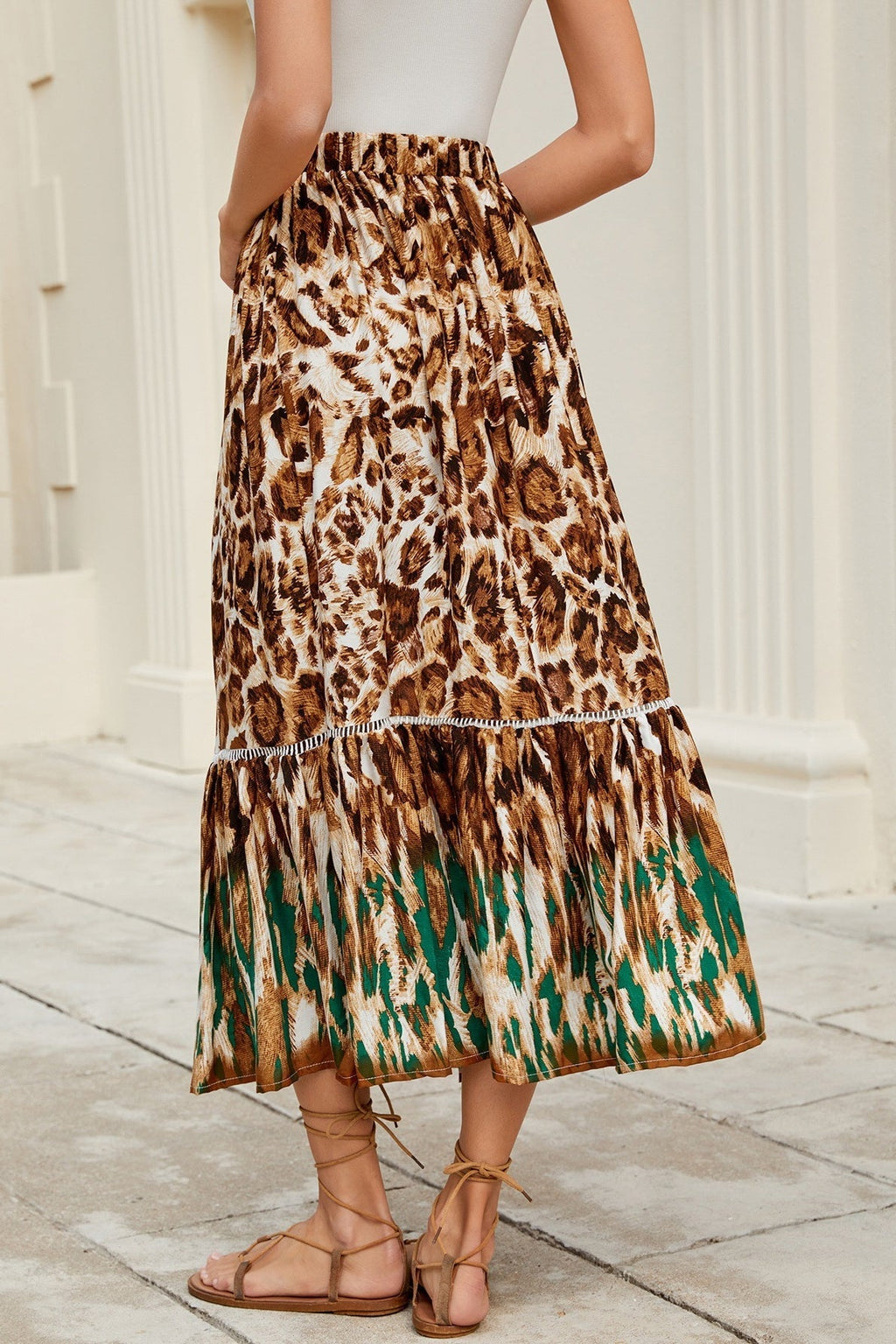 Falda maxi Valerie boho celeste con volantes y flores