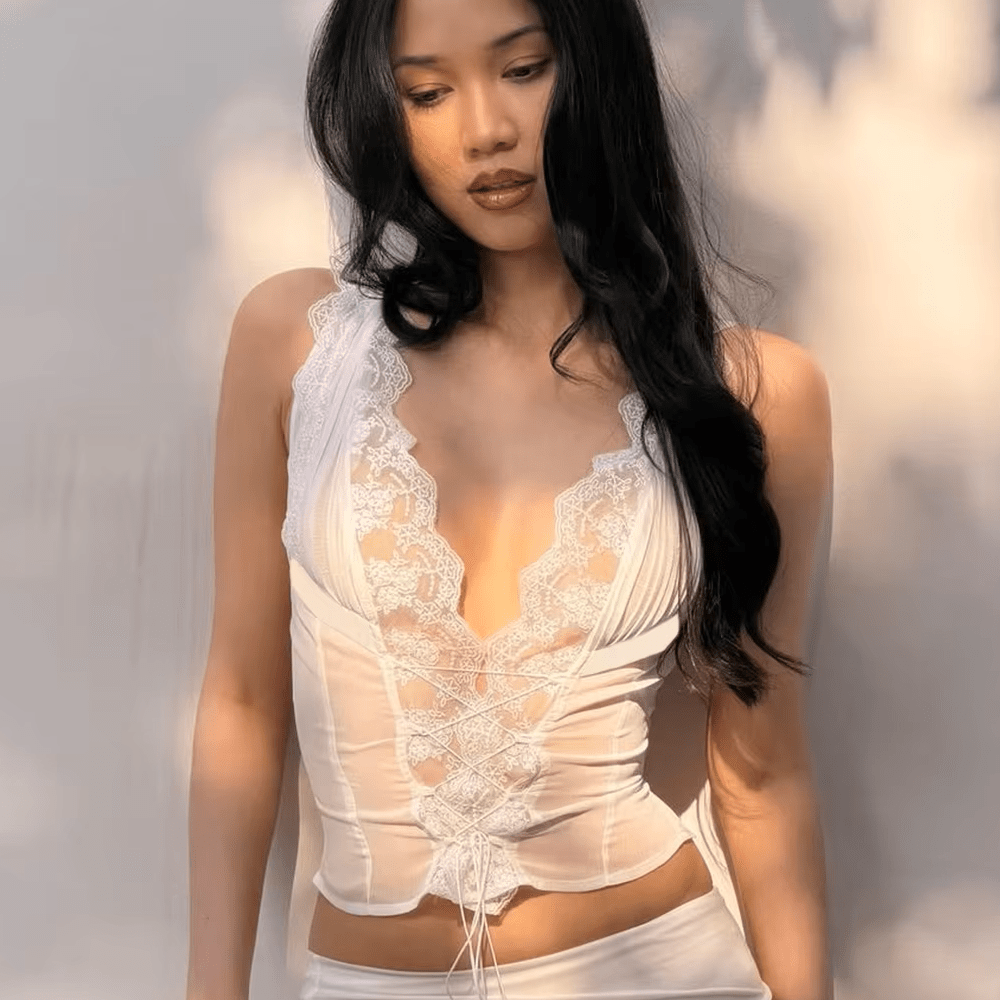 Conjunto de falda Guinevere con ribete de encaje y lazada trasera