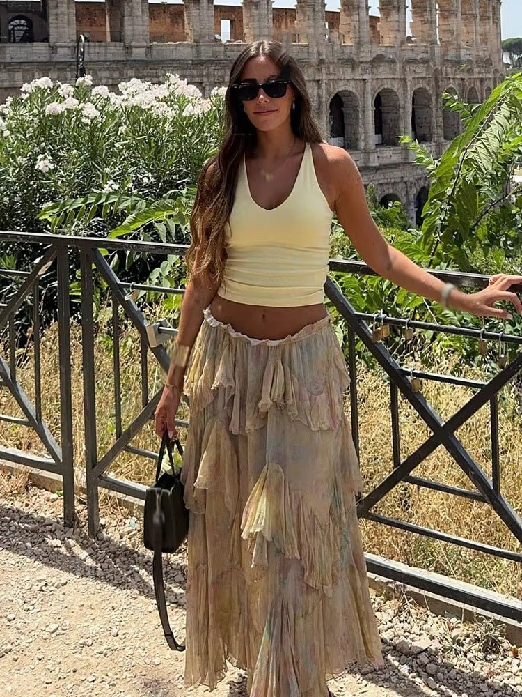 Falda larga bohemia Serena con volantes por niveles