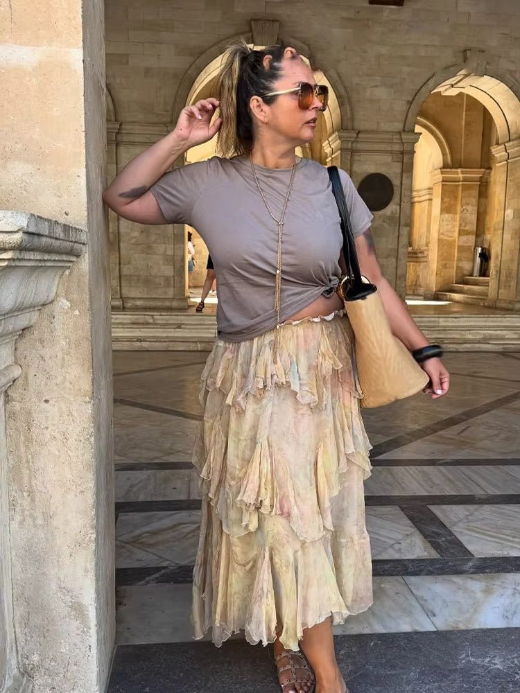Falda larga bohemia Serena con volantes por niveles