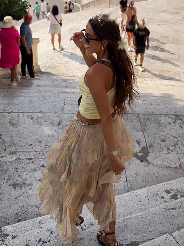 Falda larga bohemia Serena con volantes por niveles