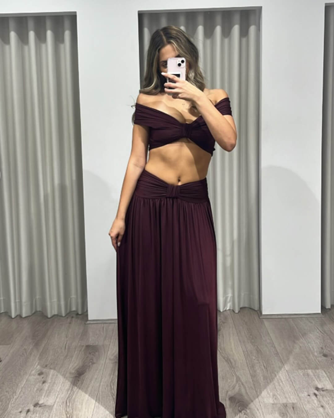 Conjunto dos piezas Mila drapeado de talle alto