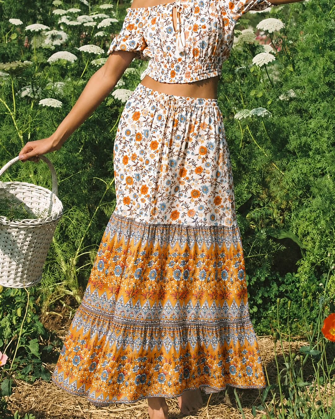 Falda boho de playa con estampado floral Bianca