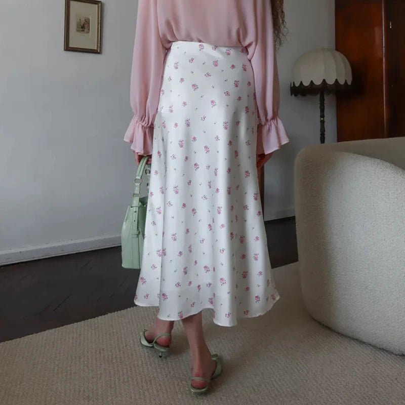 Kate falda midi satinada de talle alto con estampado