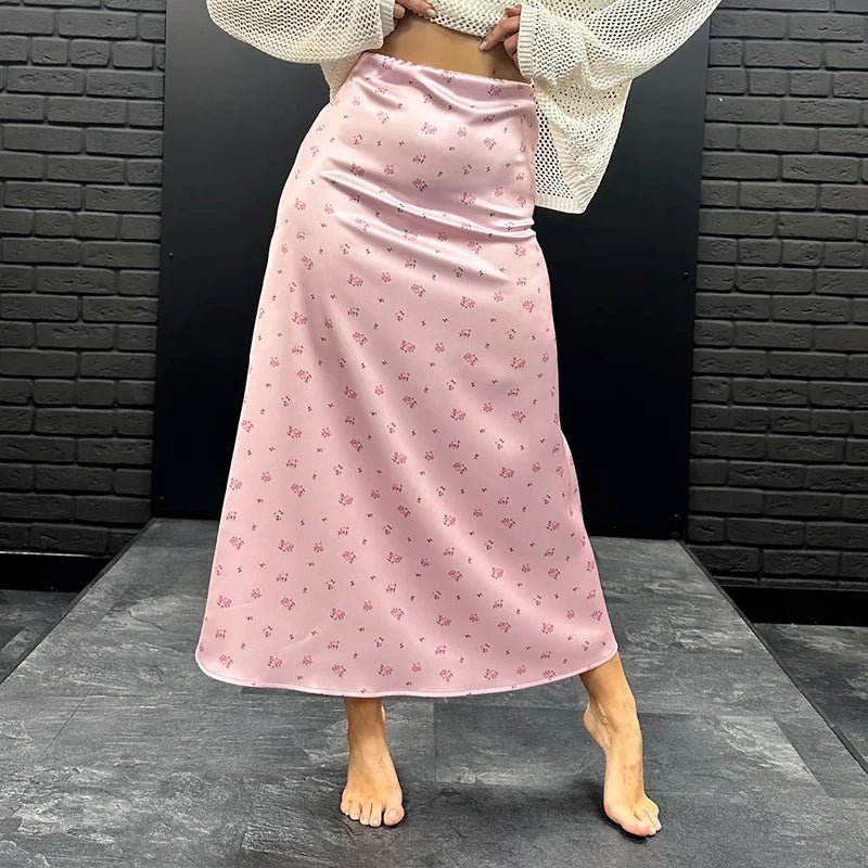 Kate falda midi satinada de talle alto con estampado