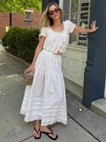 Falda maxi de encaje de talle alto Celeste