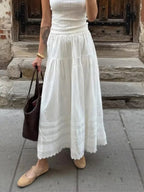 Falda maxi de encaje de talle alto Celeste