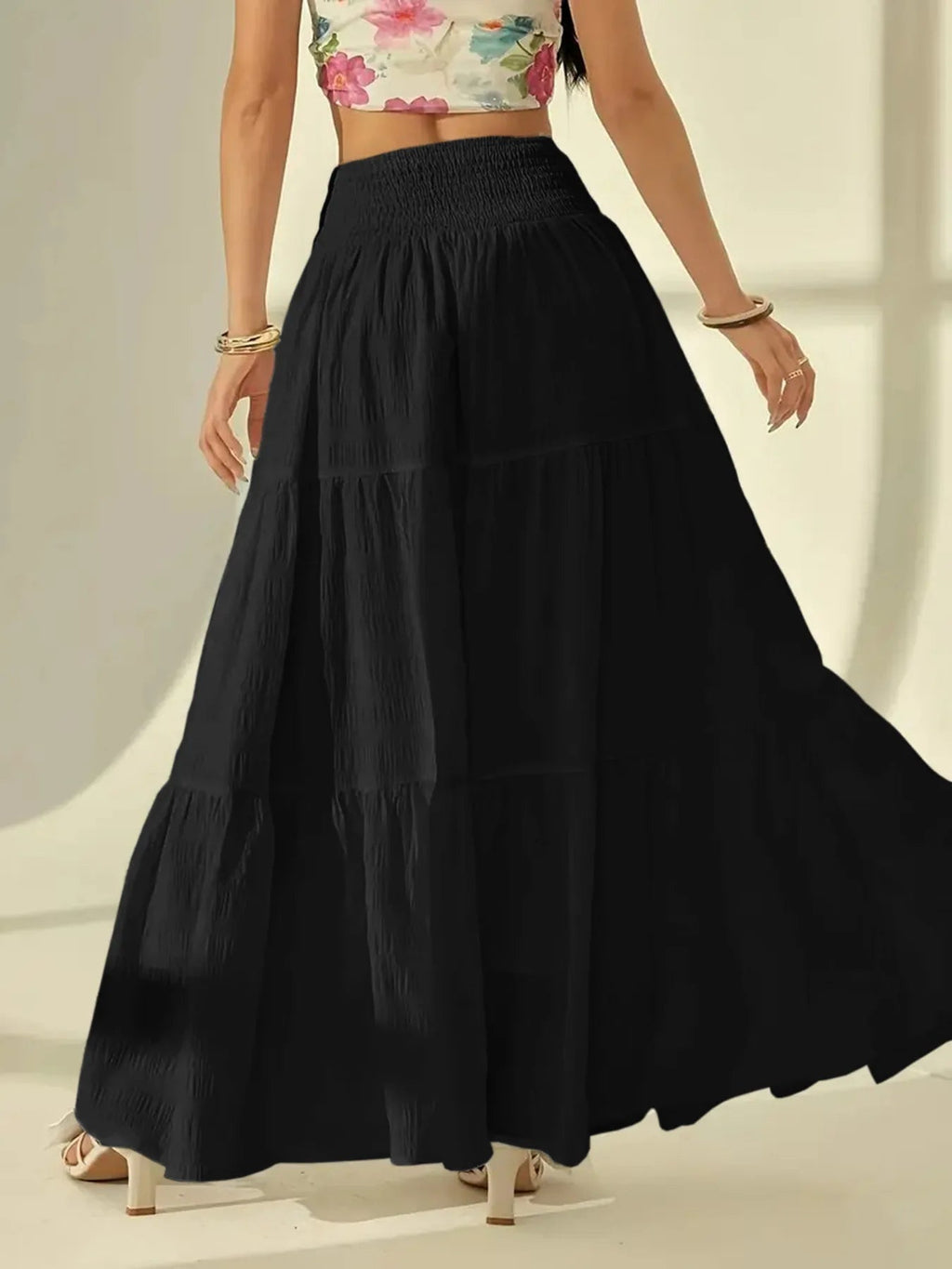 Falda Maxi Escalonada Calla con Cintura Elástica