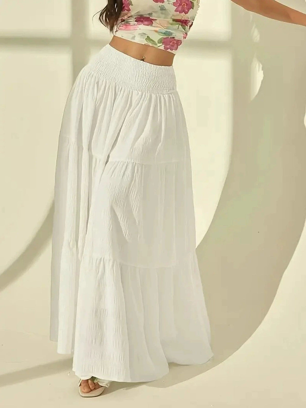 Falda Maxi Escalonada Calla con Cintura Elástica