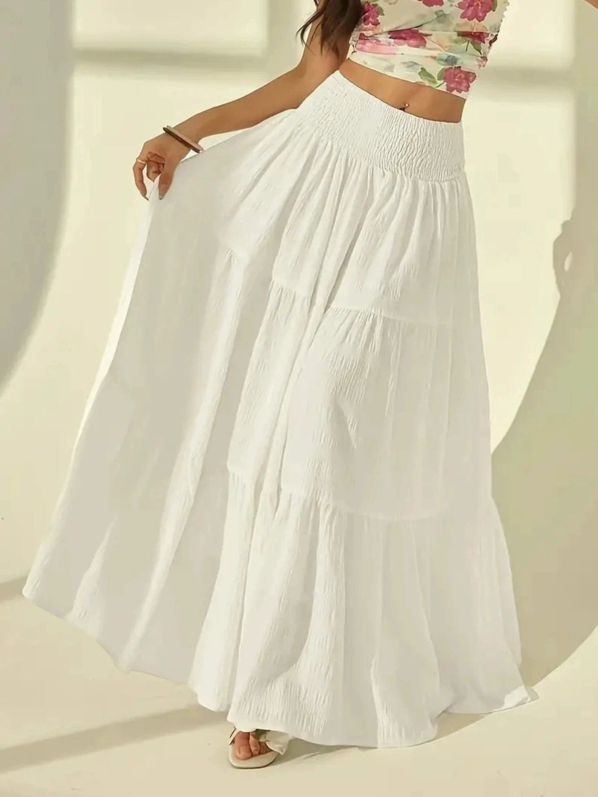 Falda Maxi Escalonada Calla con Cintura Elástica