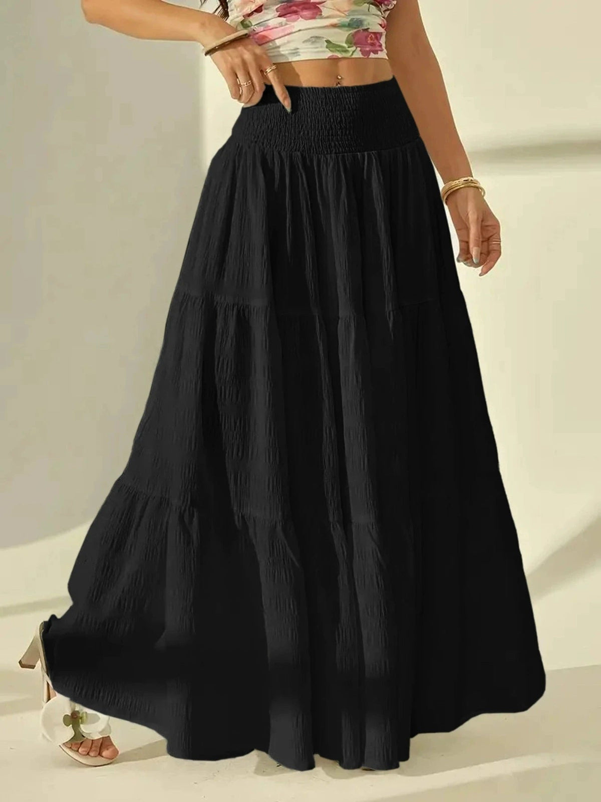 Falda Maxi Escalonada Calla con Cintura Elástica