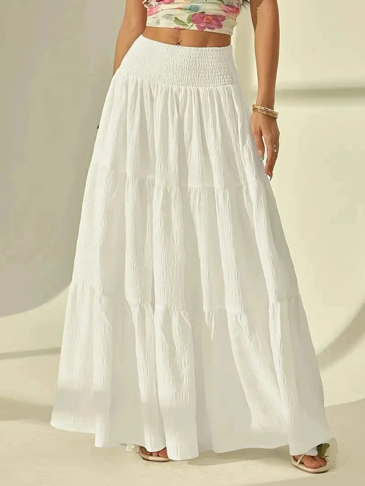 Falda Maxi Escalonada Calla con Cintura Elástica