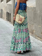 Celeste Flowy Boho Falda Estampada con Volantes