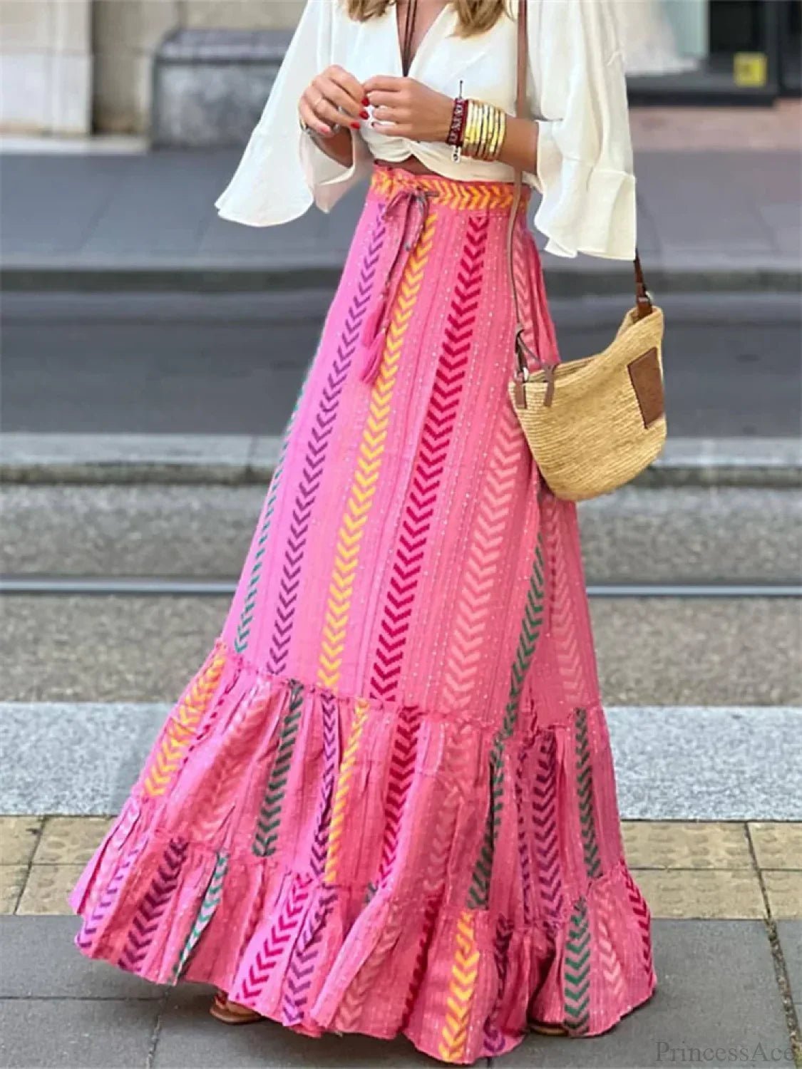 Celeste Flowy Boho Falda Estampada con Volantes